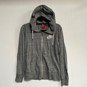 Nike hoodie women's large light sweater with zip grey white logo